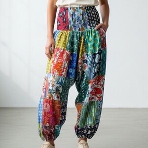 Tribe Azure Patchwork Harem Pants L/XL Multicolor Cotton Boho Hippie Fair Trade